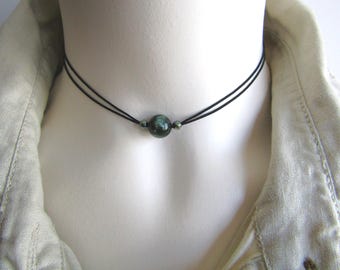 Seraphinite Cord Necklace: Teal Hematite Accents, Adjustable Gemstone Jewelry