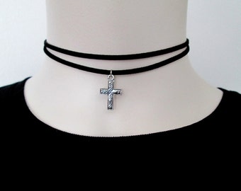N156 Cool Double Cross Men's Surfer Beach Leather Choker Necklace – Adjustable Brown