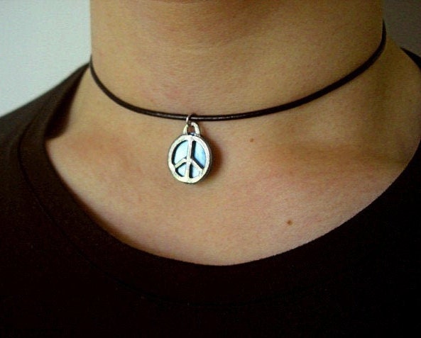Peace Sign Choker Peace Sign Light Blue Shell Coin Etsy