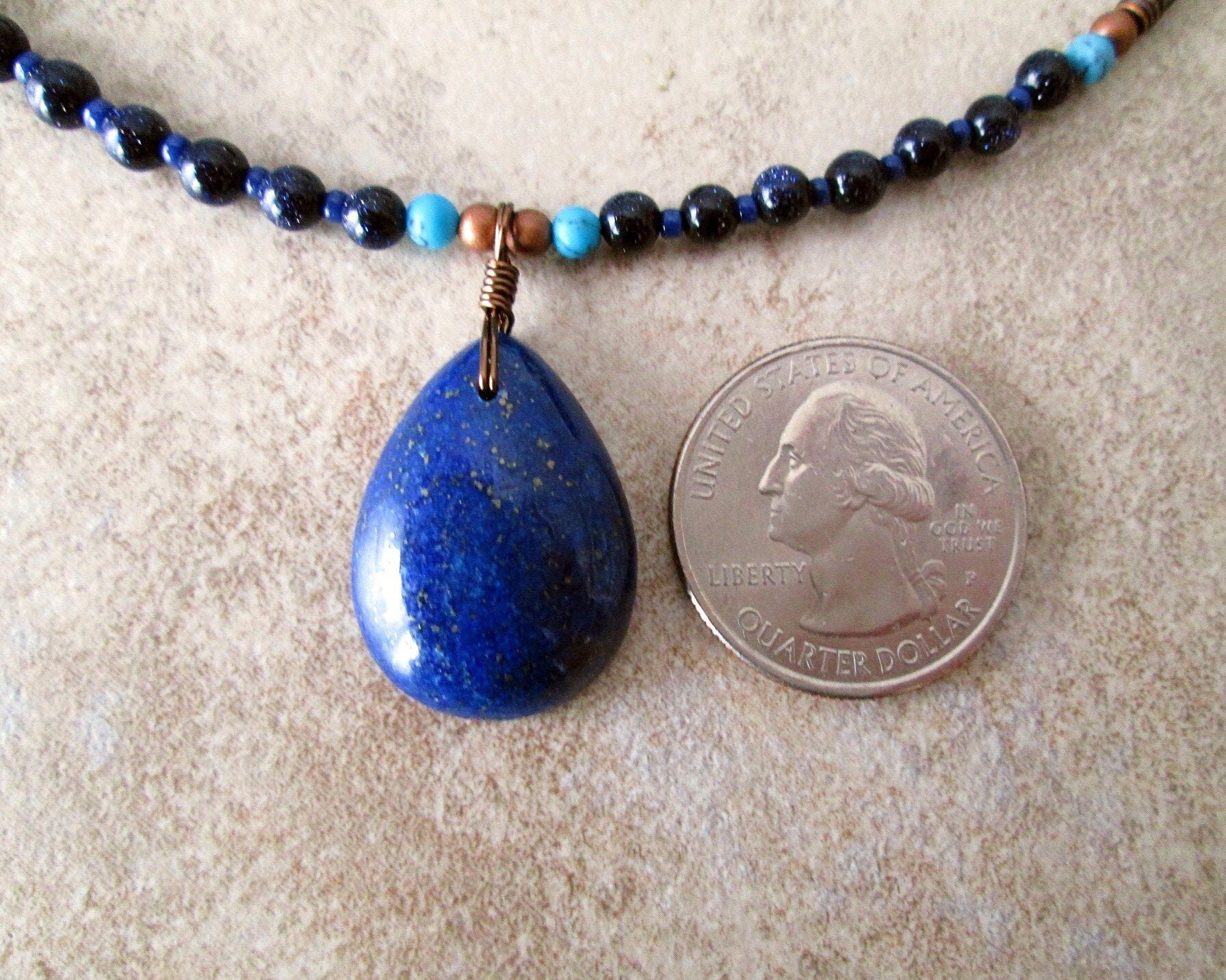 Lapis Lazuli Pendant Necklace Mens Beaded Necklace Blue Etsy