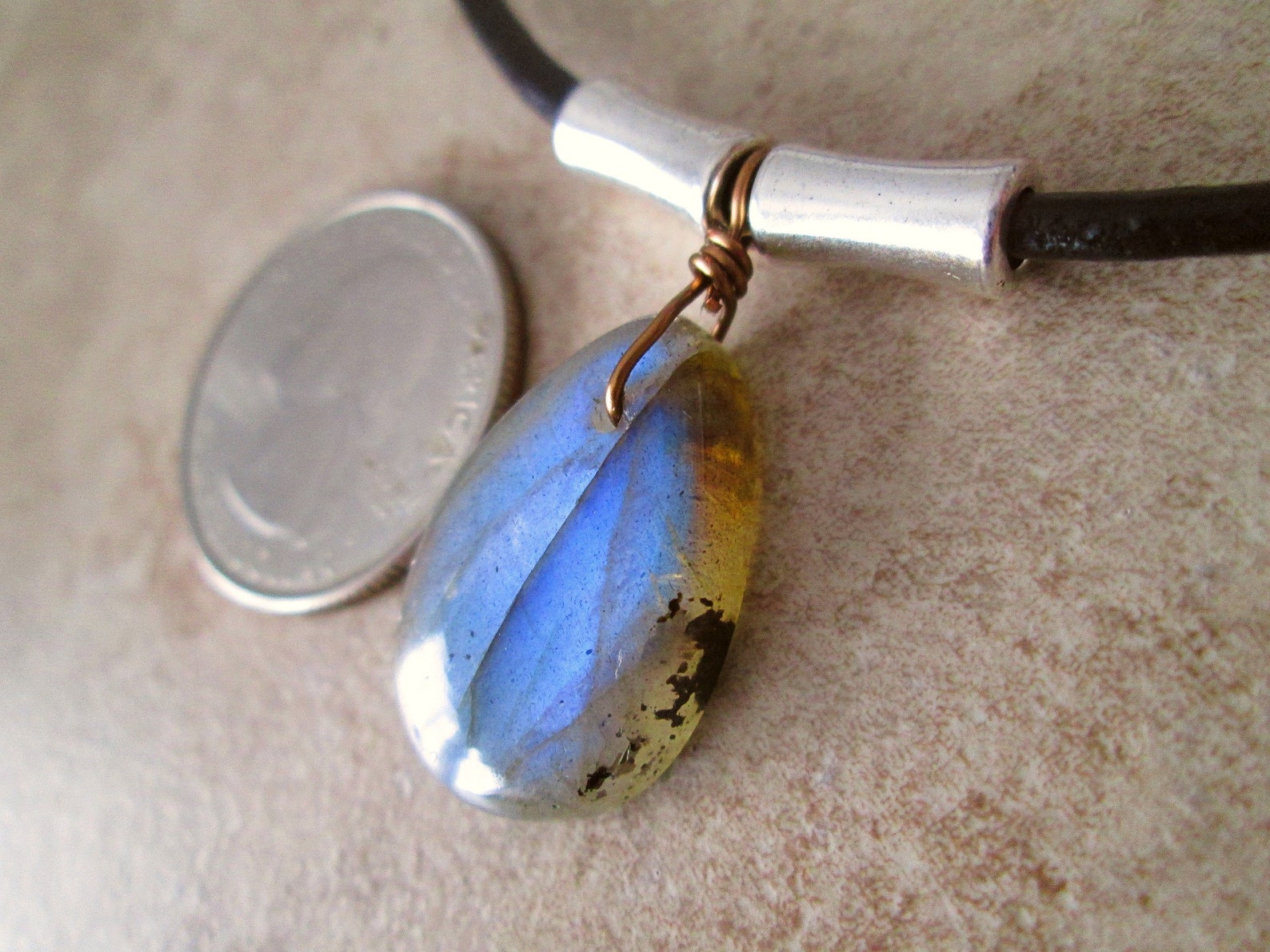 Labradorite Pendant Mens Leather Necklace Mens Black Leather Etsy