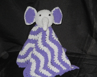 Super Soft Crochet Grey and Purple Elephant Lovey Blankie