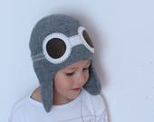 Pilot hat for kids - Child knit hat - Aviator hat with goggles - Baby Flyer knit hat - Boys knit hat - Toddler  hat