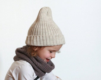 Kids ribbed beanie - Knit fisherman hat - Ribbed hat in alpaca wool blend