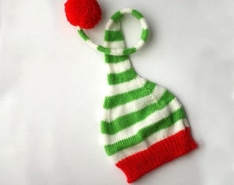 Christmas hat - Newborn baby Christmas knitted hat - Santa baby hat - Red white green stripes - Photo prop - Baby knitted hat