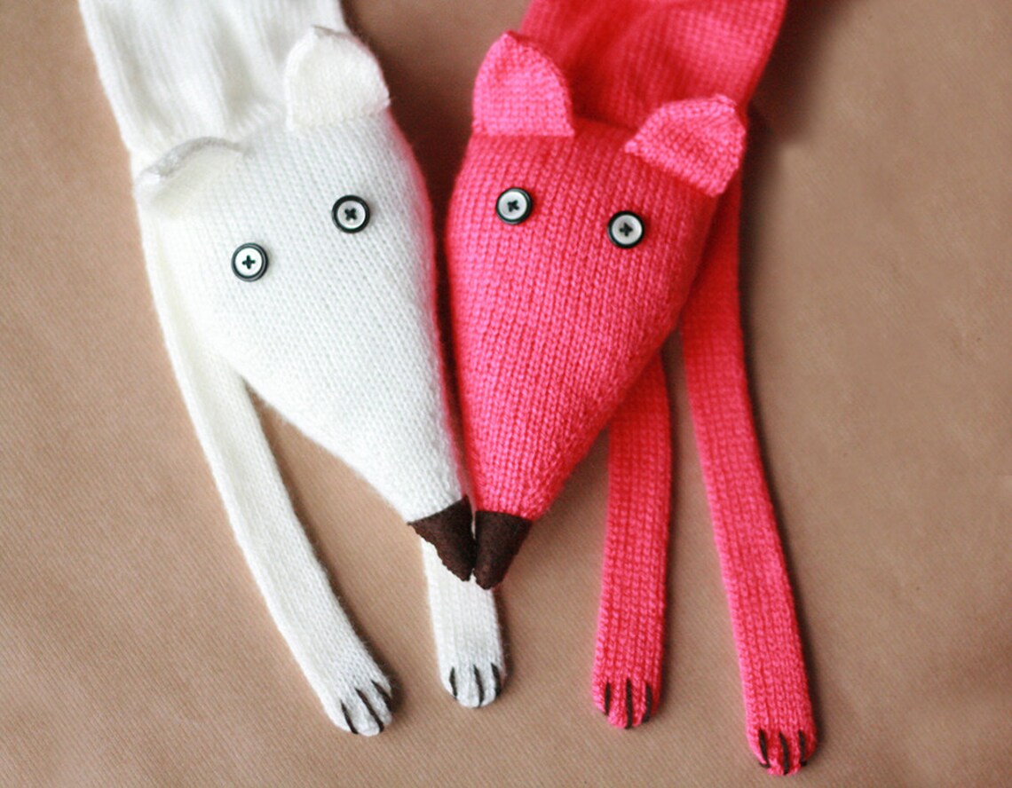 Fox Scarf White Fox Scarf Fox Knitted Scarf Knitted Scarf Kids