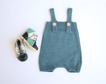 Baby knitted romper in soft alpaca blend yarn, available in many colors