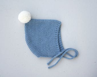 Pixie bonnet - Pixie baby hat - Toddler pixie hat  - knitted baby bonnet - Pompom kids hat