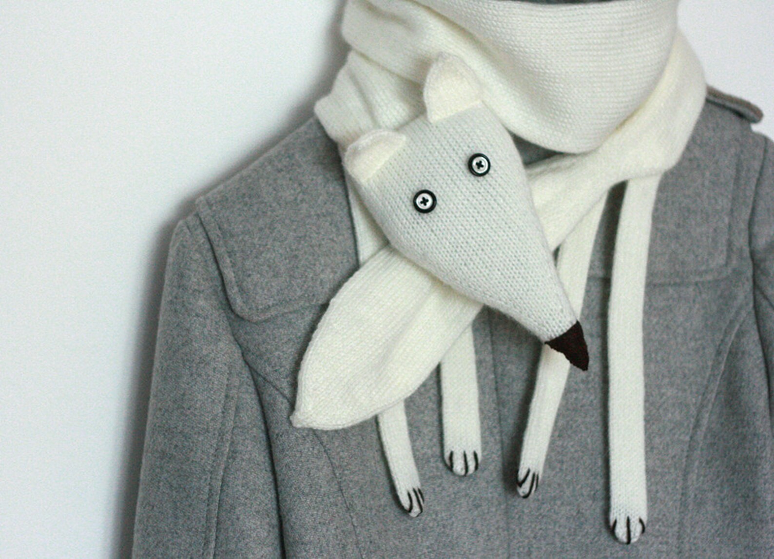 Fox Scarf White Fox Scarf Fox Knitted Scarf Knitted Scarf Kids