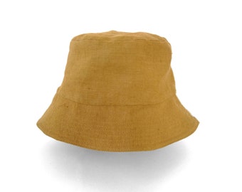 Bucket hat in pure linen all sizes from babies to adult with optional drawstrings