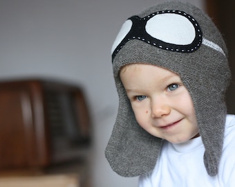 Aviator kids hat taille 6-12 mois prêt à expédier en fil de mélange d’alpaga