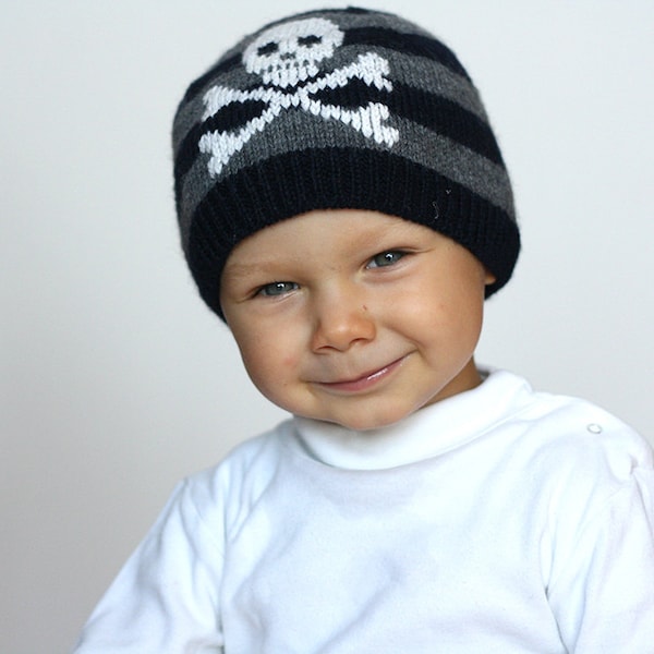 Baby Pirate hat -Jolly Roger hat - Knit baby hat - stripes baby hat - toddler pirate hat - baby boy hat