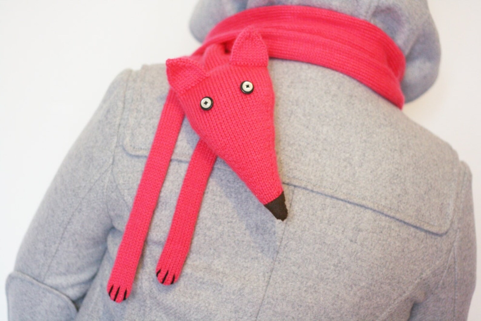 Fox Scarf Pink Fox Scarf Fox Knitted Scarf Knitted Scarf Etsy