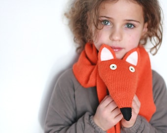 Red fox scarf - Children knit Fox scarf  -  Animal scarf - Knitted kids scarf - Child scarf - Knitted woman scarf - Knit scarf