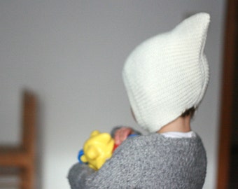 Baby Pixie knit bonnet in soft alpaca blend yarn, available in many colors