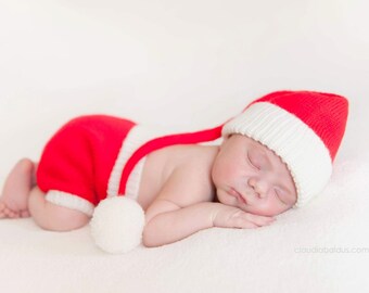 Baby knitted Santa hat and diaper cover set - Christmas photo prop - Diaper cover newborn- newborn santa - Santa baby outfit
