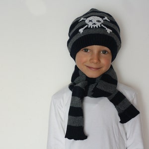 Baby Pirate hat with coordinated scarf -Jolly Roger hat - Knit baby hat and scarf - toddler pirate hat - baby boy hat