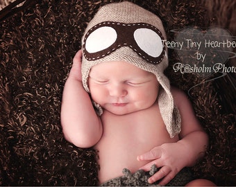 Aviator hat with goggles - Newborn aviator hat  - Baby Pilot hat  - Baby Flyer knit hat - Pilot knit hat - Photography prop