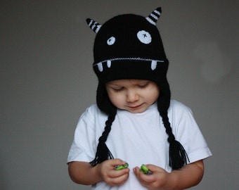 Kids Monster hat - Child knit hat - Infant monster hat  - Baby monster knitted hat