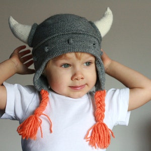 Gorro vikingo infantil - Gorro vikingo con cuernos - Gorro de punto para niño - Gorro de punto vikingo para bebé - Gorro de punto para niño - Gorro para bebé