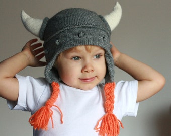 Kids Viking hat - Viking hat with hornes -  Child knit hat  - Baby Viking knit hat - Boys knit hat - Toddler hat