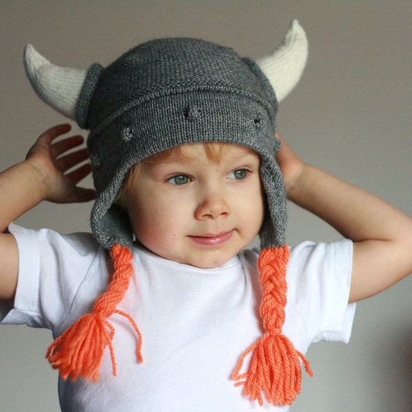 Kids Viking hat - Viking hat with hornes -  Child knit hat  - Baby Viking knit hat - Boys knit hat - Toddler hat
