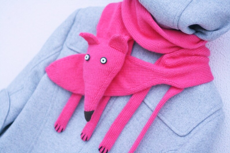 Fox scarf Pink Fox scarf Fox knitted scarf Knitted scarf Kids scarf Knitted baby scarf Knit scarf image 3