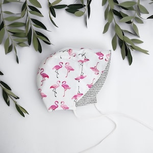 Flamingo sun hat, baby girl sun hat, cotton bonnet, toddler bonnet, summer reversible hat, baby sun hat, baby summer hat