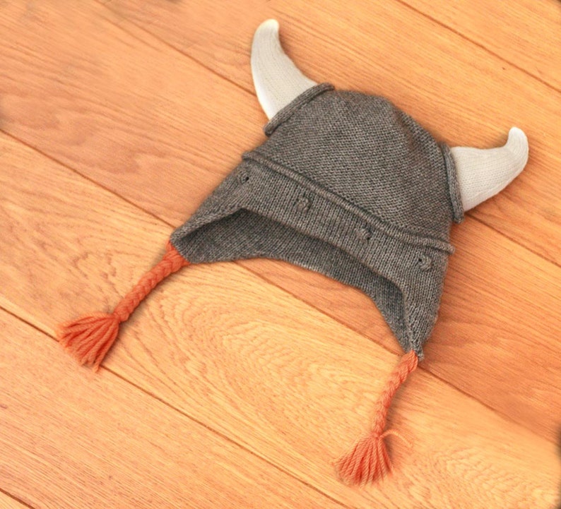 Viking kids hat Child knit hat Viking hat with hornes Baby Viking knit hat Boys knit hat Toddler hat image 3