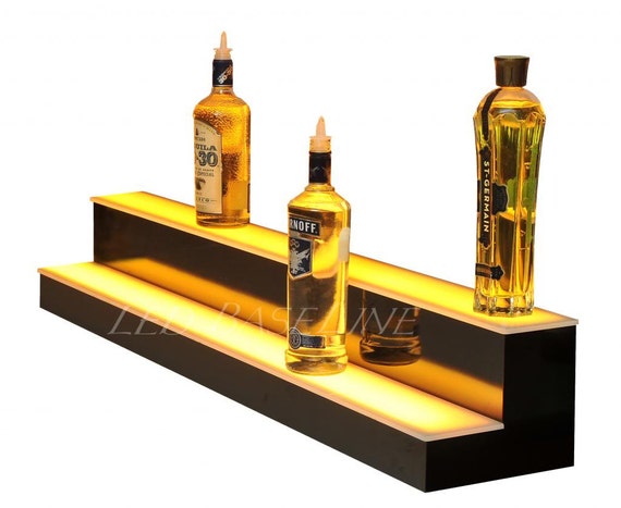 KLZUOPT LED Lighted Liquor Bottle Display Shelf Bar Liquor Bottle Display Stand Led Lighted Liquor Bottle Display Stand, 23.62 Inch Led Liquor Shelves, 2 Lighted Liquor Bottle Shelf