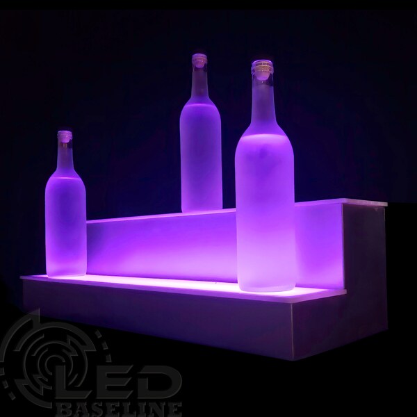 34 LED Bar Shelf - Two-Step Liquor Bottle Display With Lights, Shelving Rack