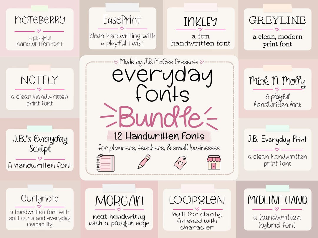 12 Handwritten Fonts Bundle | Script & Print Styles (digital Download ...