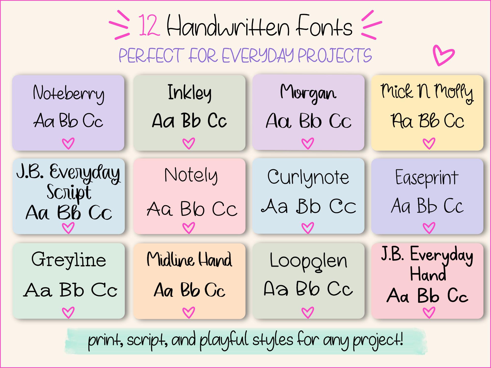 12 Handwritten Fonts Bundle | Script & Print Styles (digital Download ...