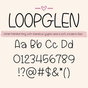 Impression Loopglen, écriture manuscrite nette, police monoligne sans empattement arrondie pour agenda, enseignant, petite entreprise. |  Écriture manuscrite simple FTO