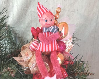 Pixie holiday corsage / vintage style Christmas elf corsage / OOAK