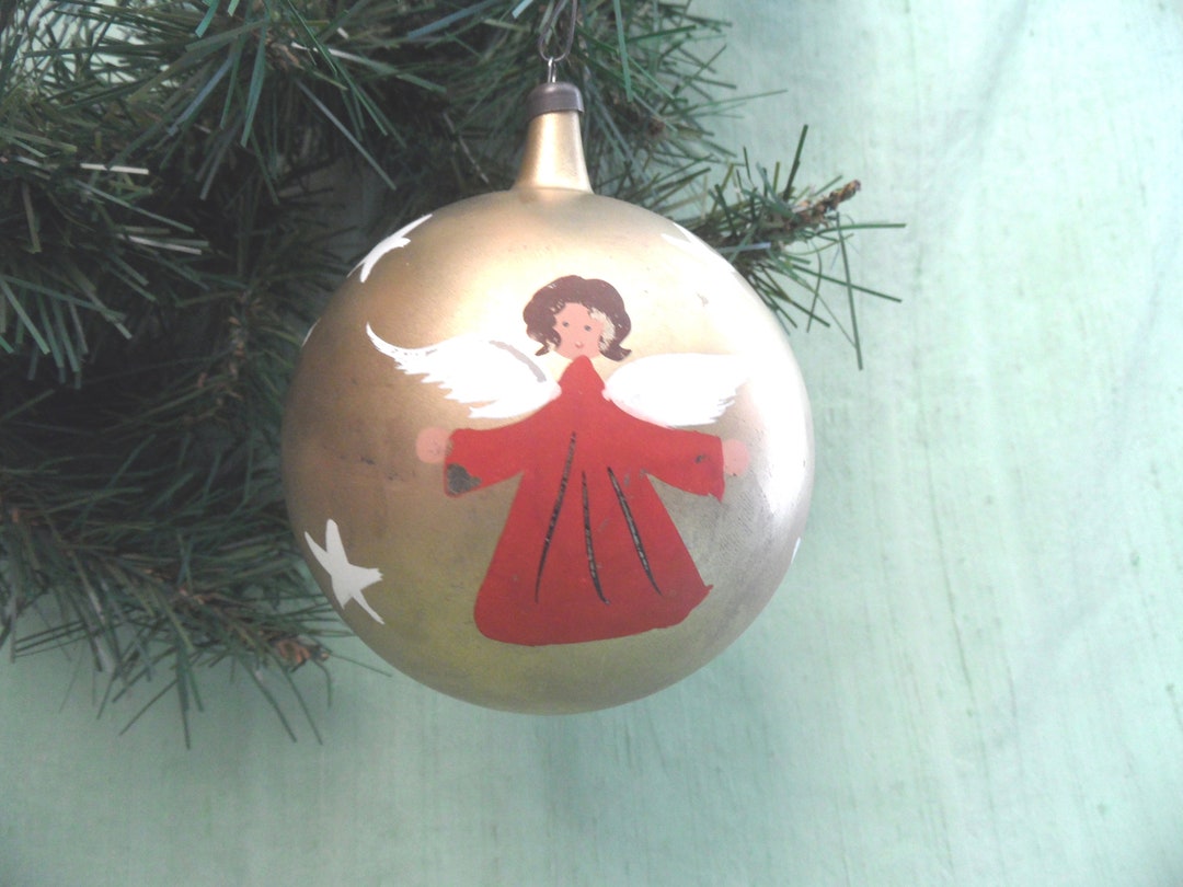 Large Painted Angel Glass Tree Ornament / 3" Vintage Christmas Angel - Etsy