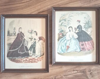 La Mode Illustree fashion framed print pair / vintage, Leroy prints