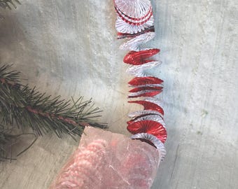 Spiral foil red and silver garland / vintage, Japan, tree garland
