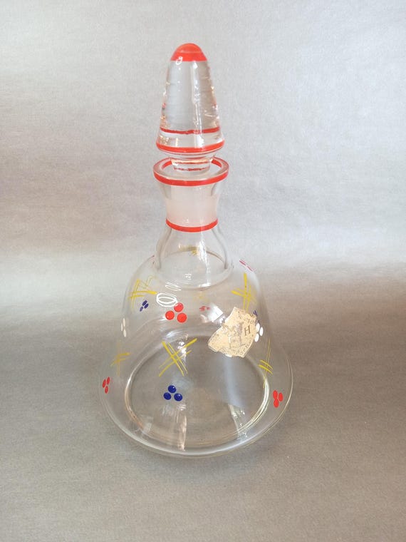 Hand Painted Glass Decanter W Stopper / Small, Vintage, German Sudeten Deutsch
