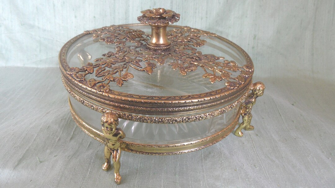Dresser Box Ornate Gold Tone Metal and Glass Vanity or Etsy