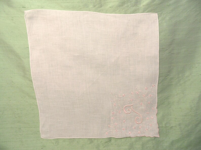 letter T Monogram T embroidered handkerchief pastel vintage hankie initial T