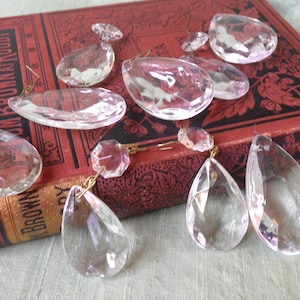 9 crystal teardrop prism chandelier drops; 2 sizes / vintage faceted glass prism destash