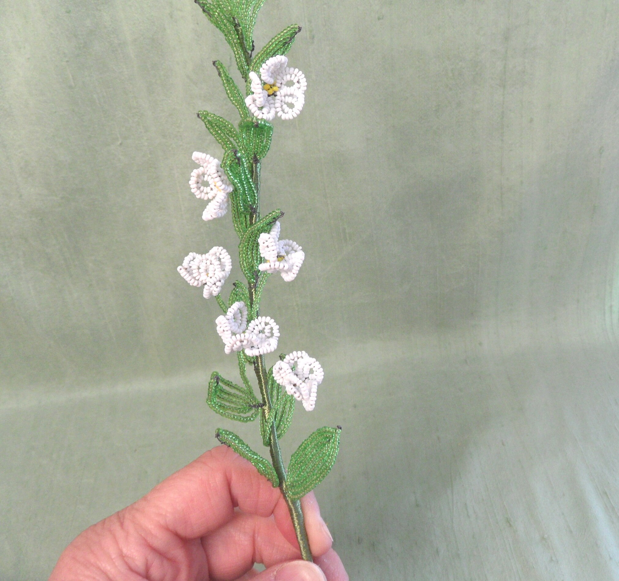 White beaded flower stem / tall seed bead glass flower in Etsy