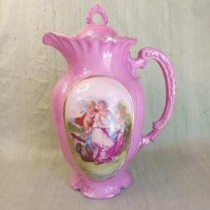 Victorian pink chocolate pot / vintage pitcher/coffee pot with cherub, Austria