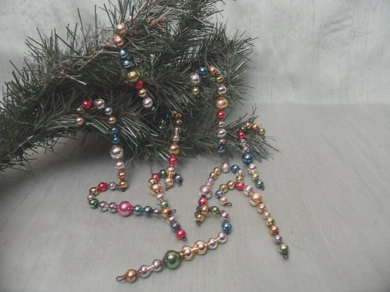 10 mercury glass bead candy canes colorful vintage antique garland bead ornament hanging atomic mid century Christmas