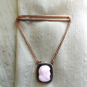 Cameo chain tie bar / vintage faux knight cameo tie clip, black and white tie chain