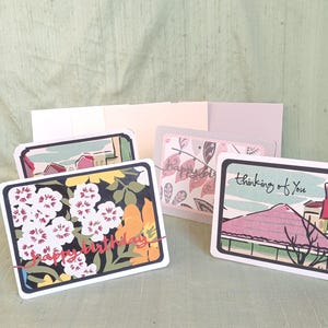 4 handgemachte Karten für alle Gelegenheiten mit Vintage Papier und dekorierten Umschlägen
