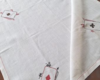 Card suit embroidered elastic corner tablecloth / vintage card table playing cards, Spade Diamond