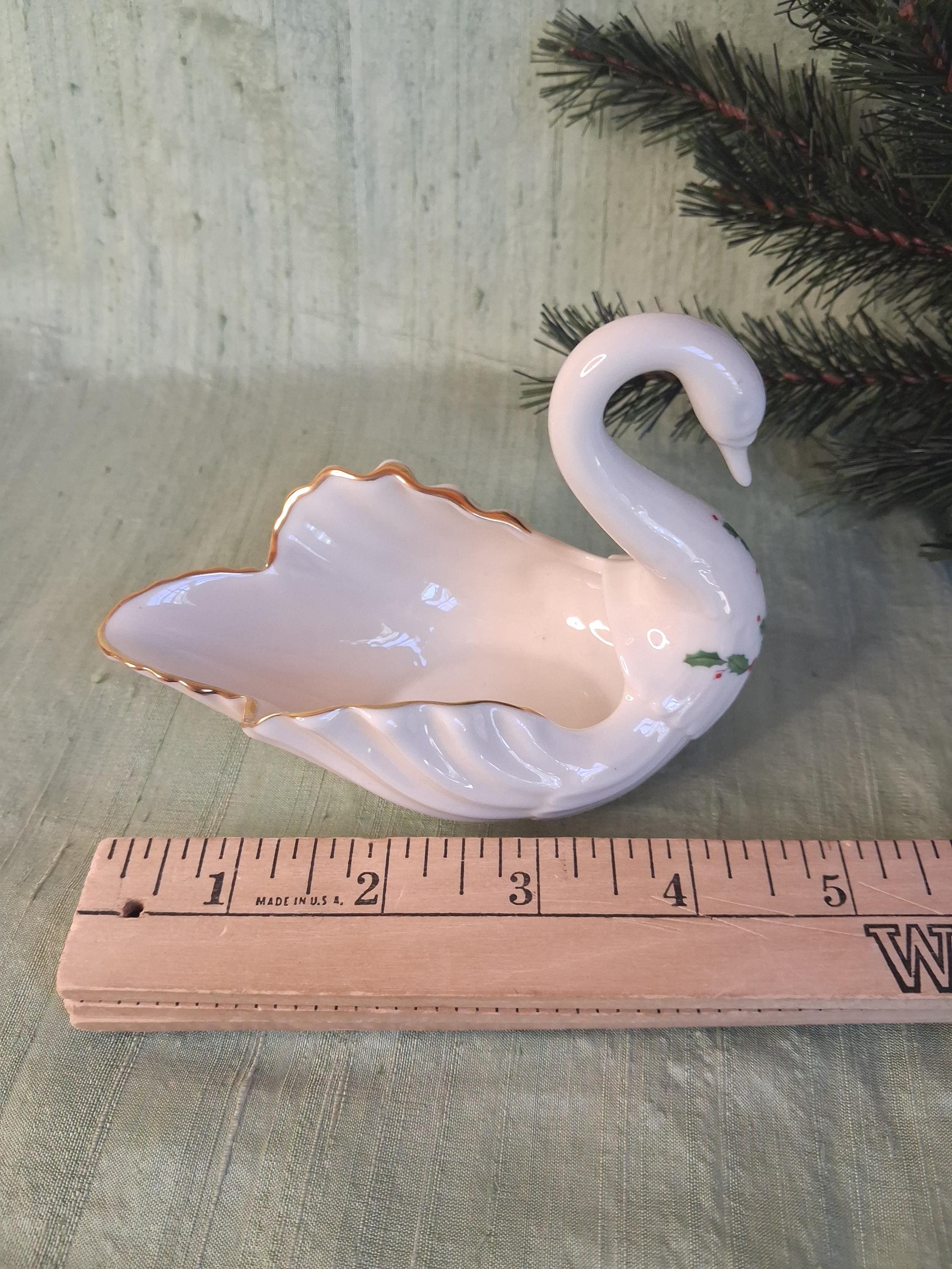 Lenox Christmas Holly Swan Dish / Vintage Trinket or Ring Storage