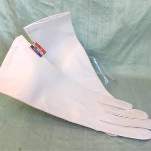 Mid length silk lined beige leather gloves / vintage, Grenoble / unworn, NOS, 10.5 inch, size 6